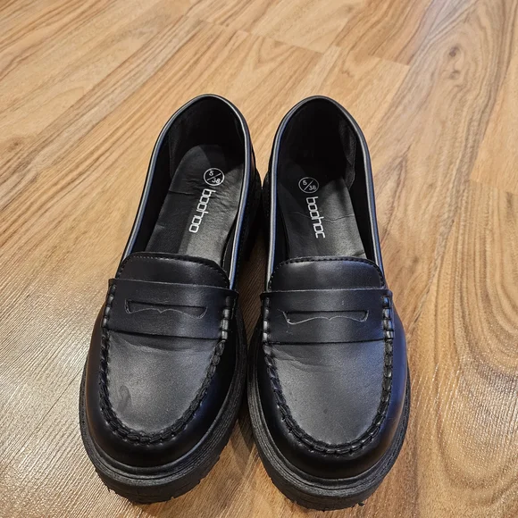 Boohoo Chunky Black Platform Loafers - Picture 7 of 8